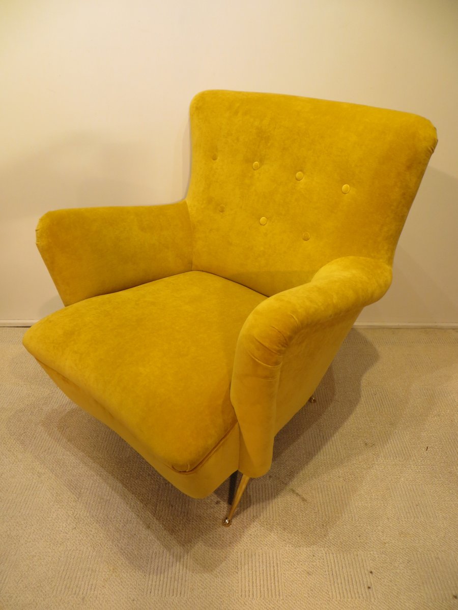 Eyrton Yellow Velvet Armchair 1960-photo-7