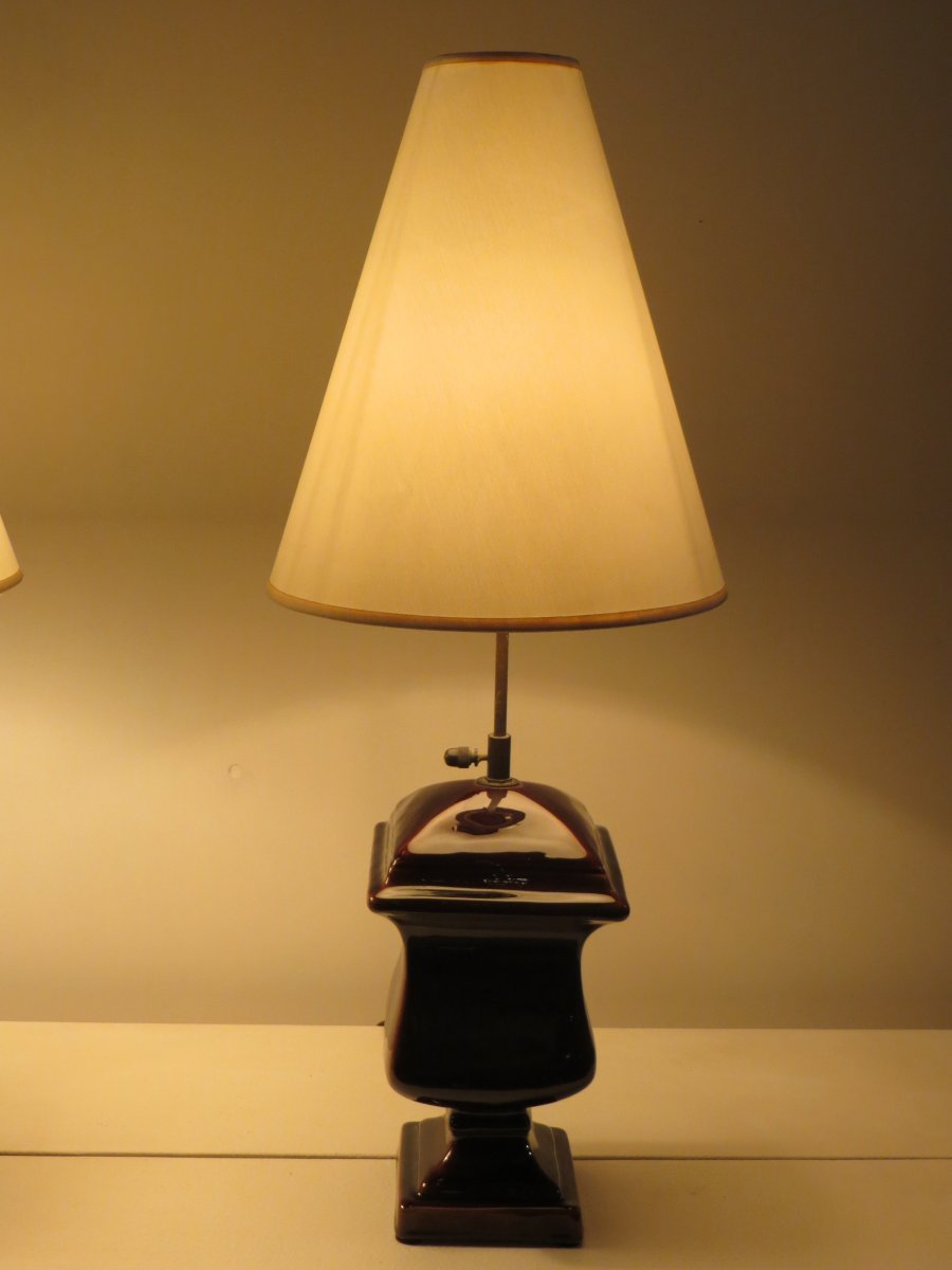 Pair Of Brown Ceramic Lamps-photo-5