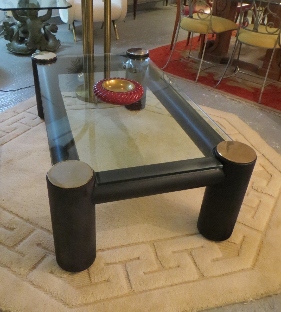 Table Basse  Cuir et verre-photo-2