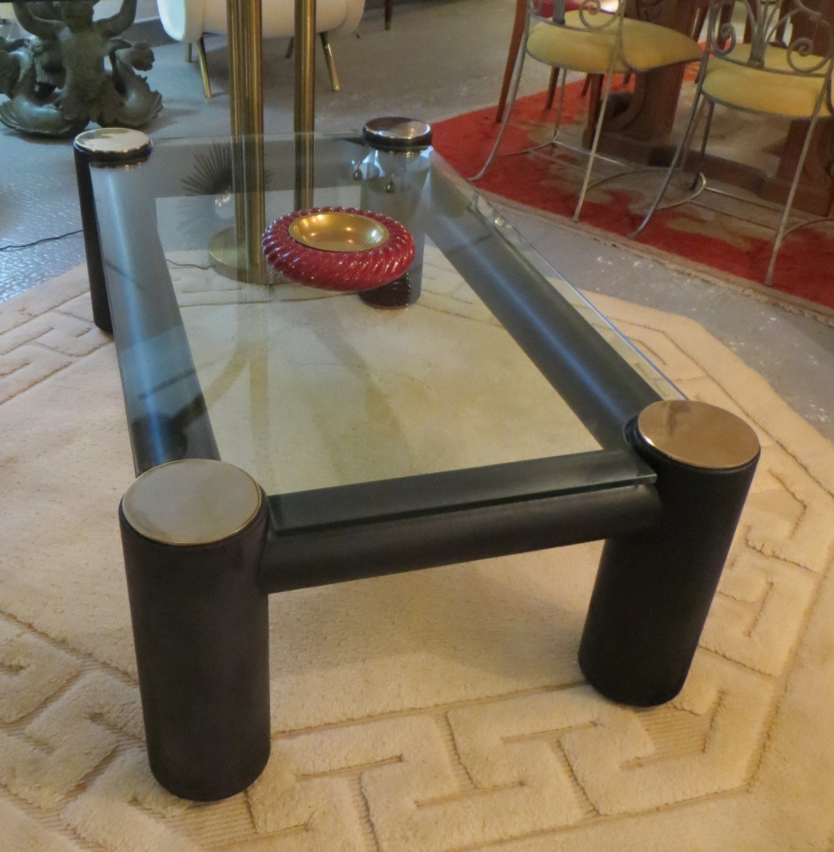 Table Basse  Cuir et verre