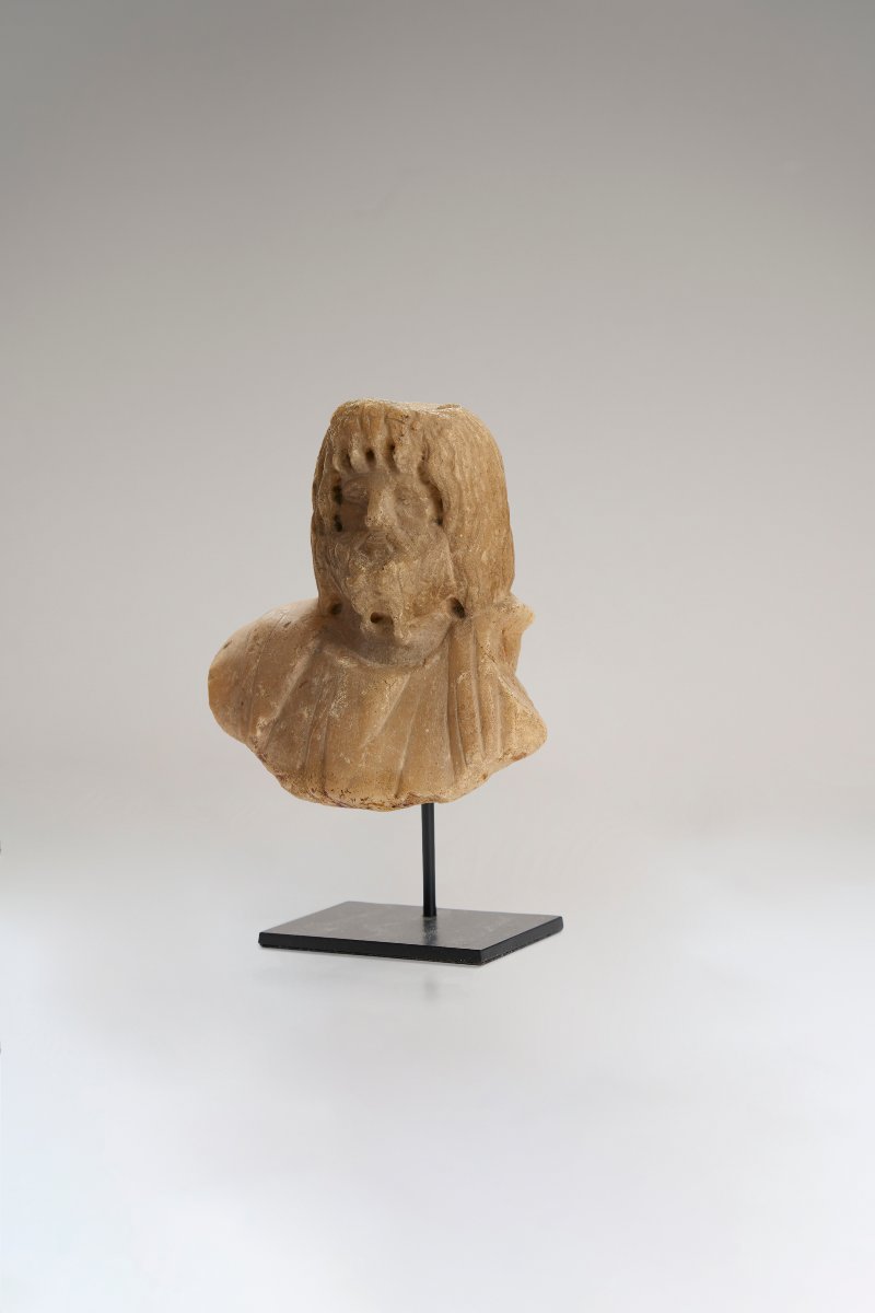 Roman Marble Bust Of Serapis / Alabaster-photo-3