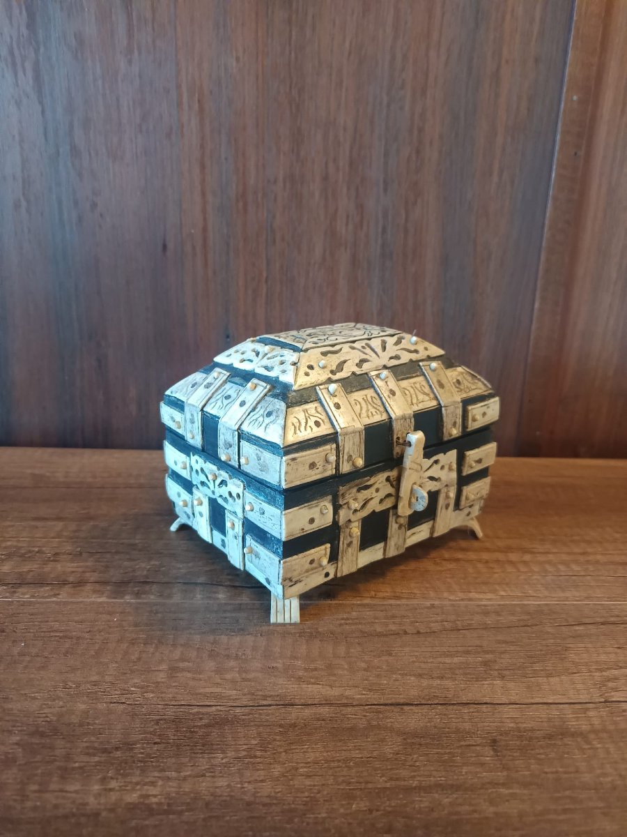 Portuguese Box In Carved Wood And Bone, 20th Century-photo-4