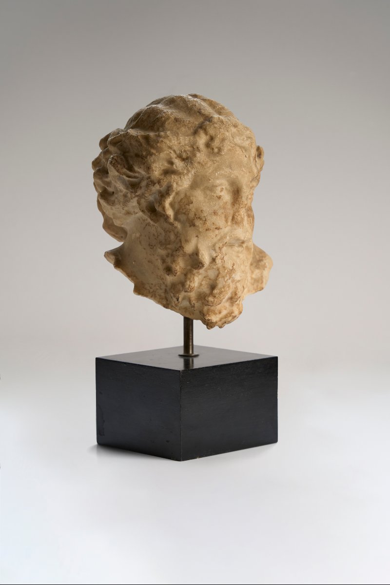 Roman Head Of A Bearded Dionysus , Marble, 2nd Century Ad.-photo-1