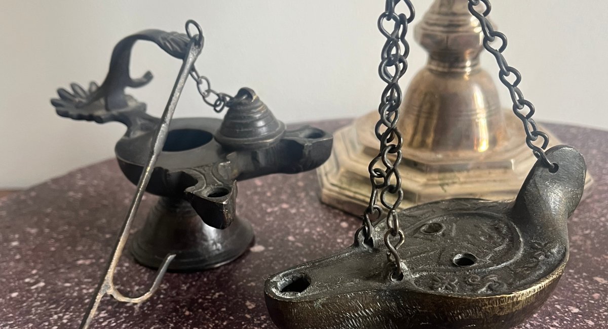 Two Oil Lamps - Grand Tour - 19th Century