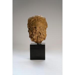 Antique Roman Head Of Hercules In Yellow Marble