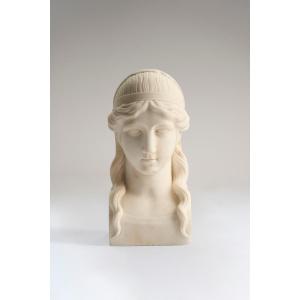 Buste femme néolassique en mabre blanc