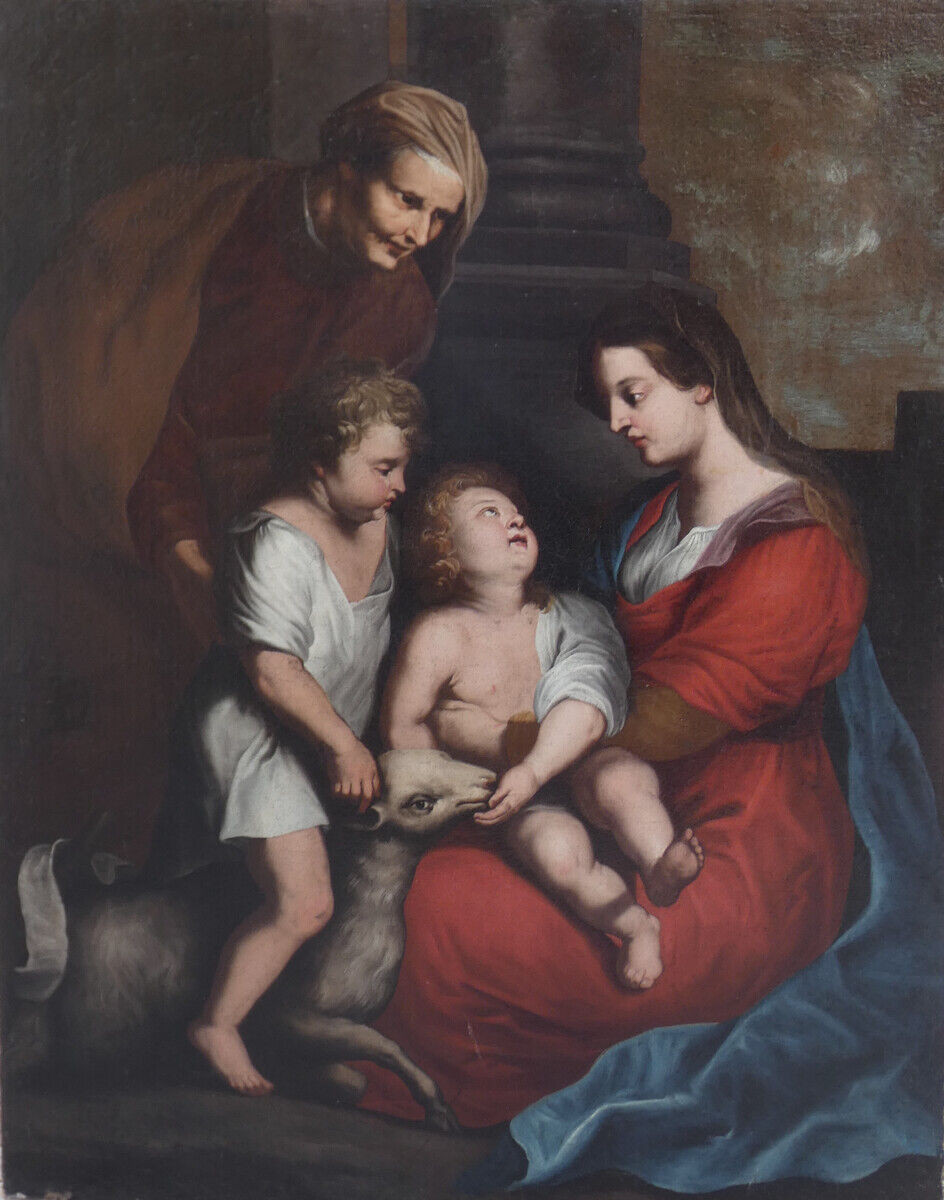 Follower Of Rubens 17th Century...large Canvas...holy Family With Saint Elizabeth & John The Baptist