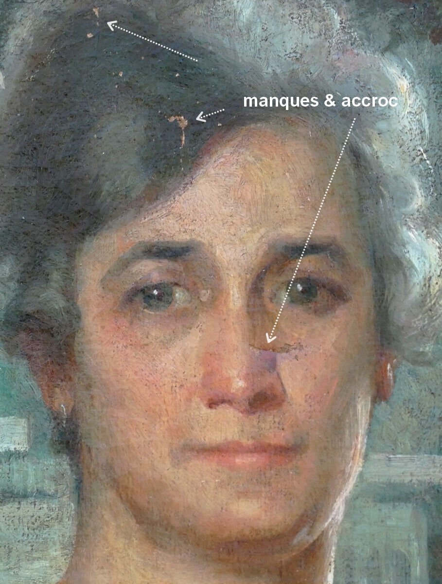 VICTOR MAREC 1862 - 1920...GRAND PORTRAIT IMPRESSIONNISTE...FEMME TENANT UNE ROSE-photo-6