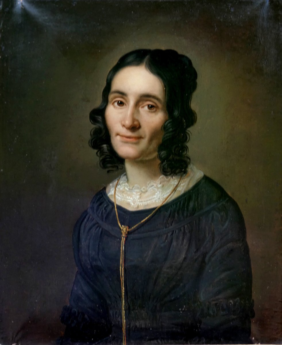 GRAND PORTRAIT D’ÉCOLE FRANÇAISE 1830-1840...JEUNE FEMME AU COLLIER D'OR-photo-6