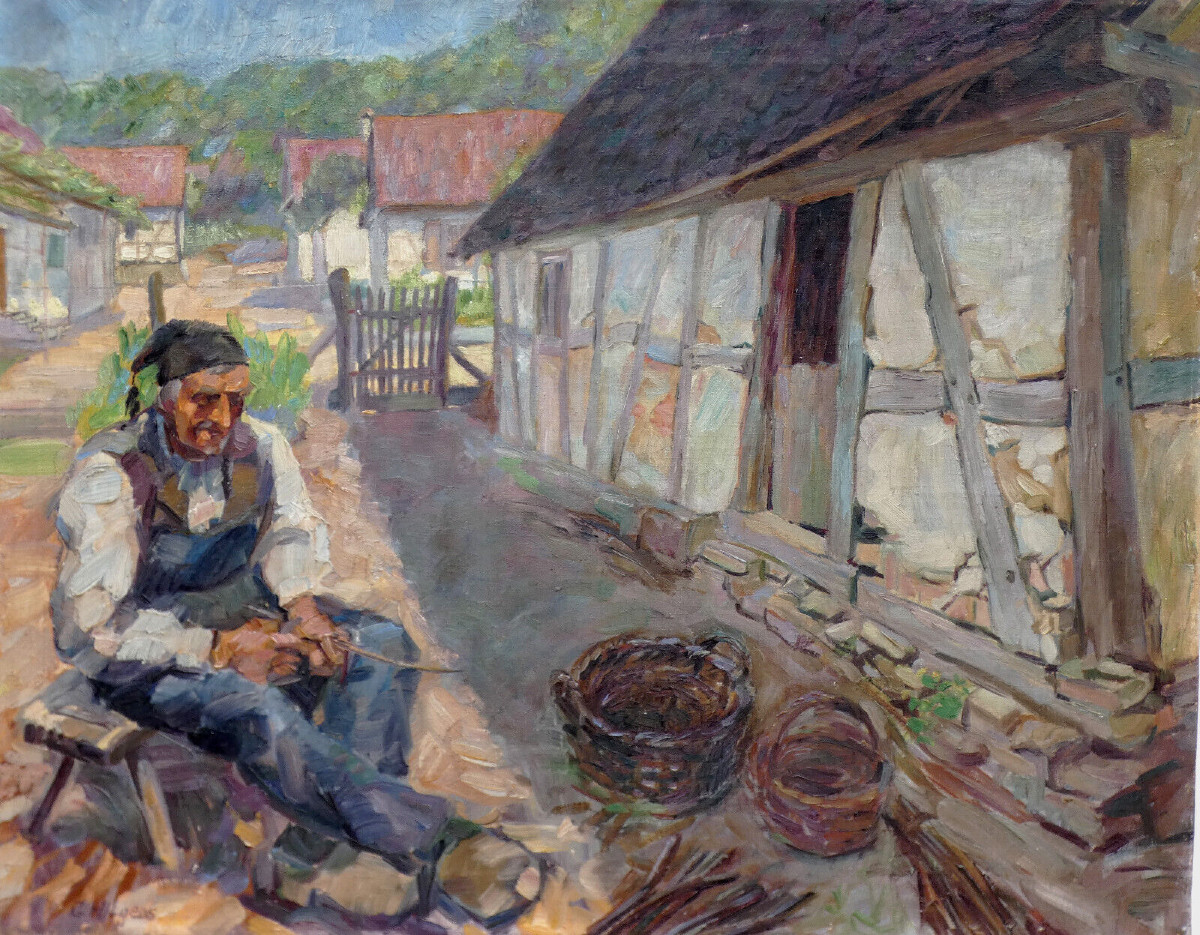 Georg Hilgers 1879-1944 - Large & Luminous Impressionist - Farmyard With Basket Maker