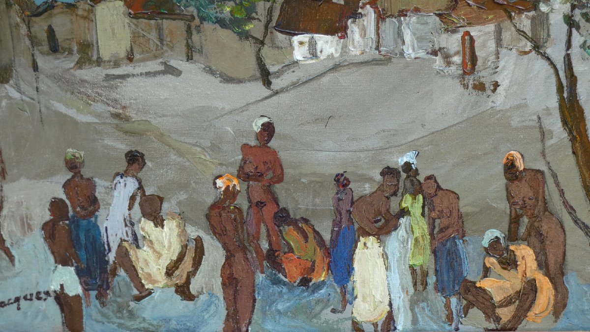 Carlo Jean-jacques 1943-1990 - Bathing Scene In Haiti-photo-8