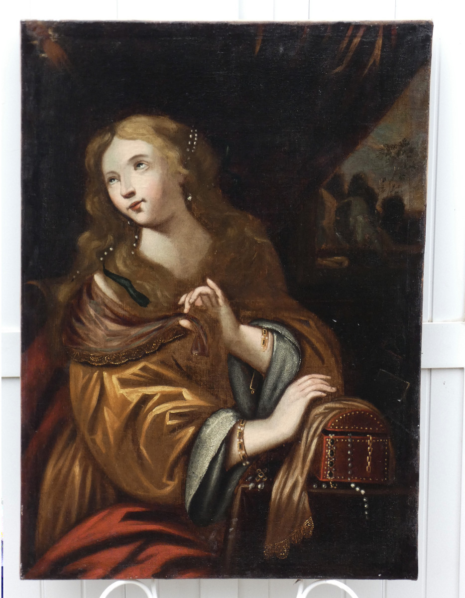 Large Biblical Canvas 17th Century...the Conversion Of Mary Magdalene-photo-4