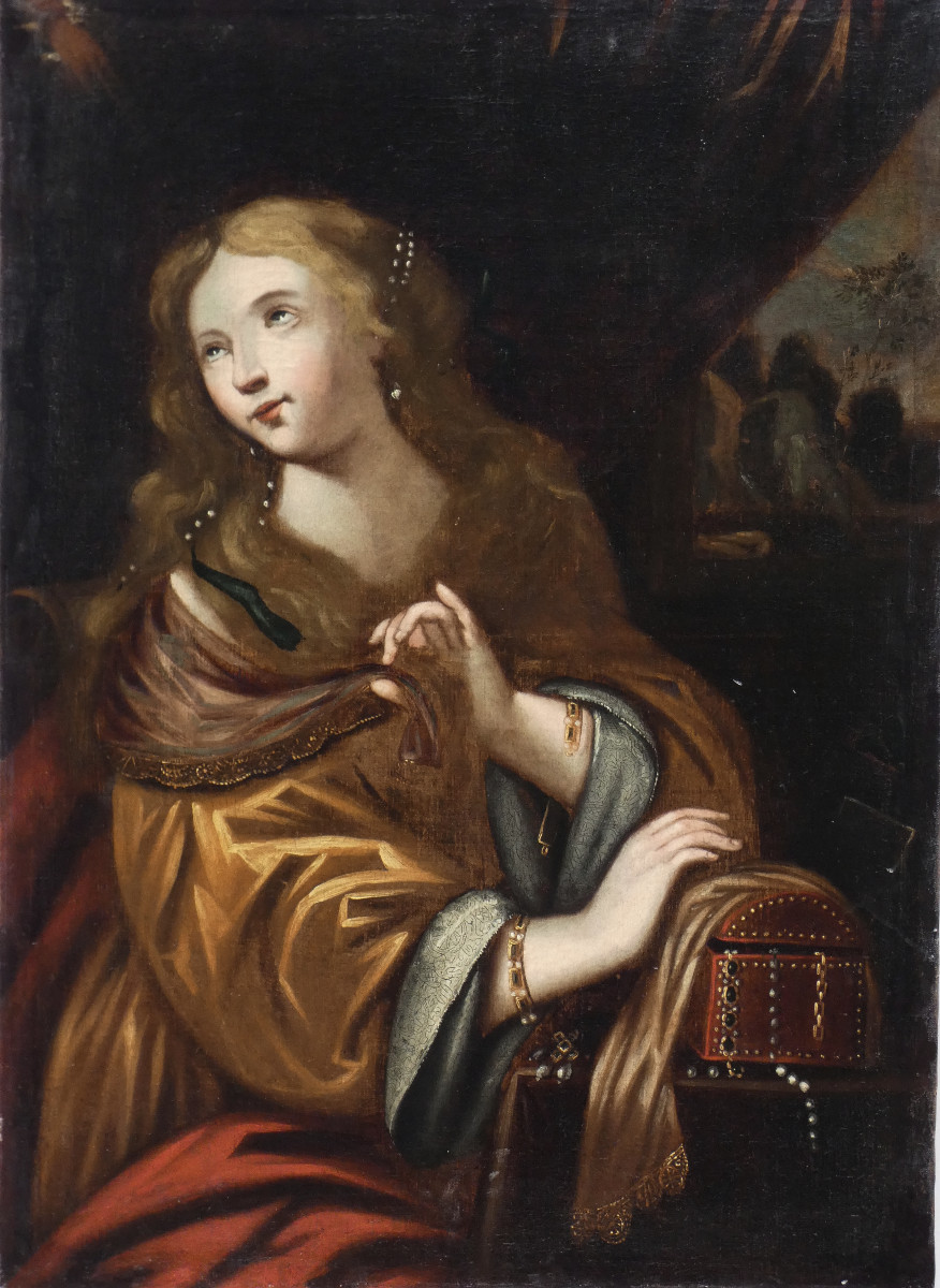 Large Biblical Canvas 17th Century...the Conversion Of Mary Magdalene