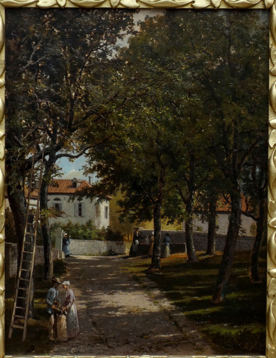Great 19th Century Impressionist...walnut Picking In Isère...h. Baudon-photo-4