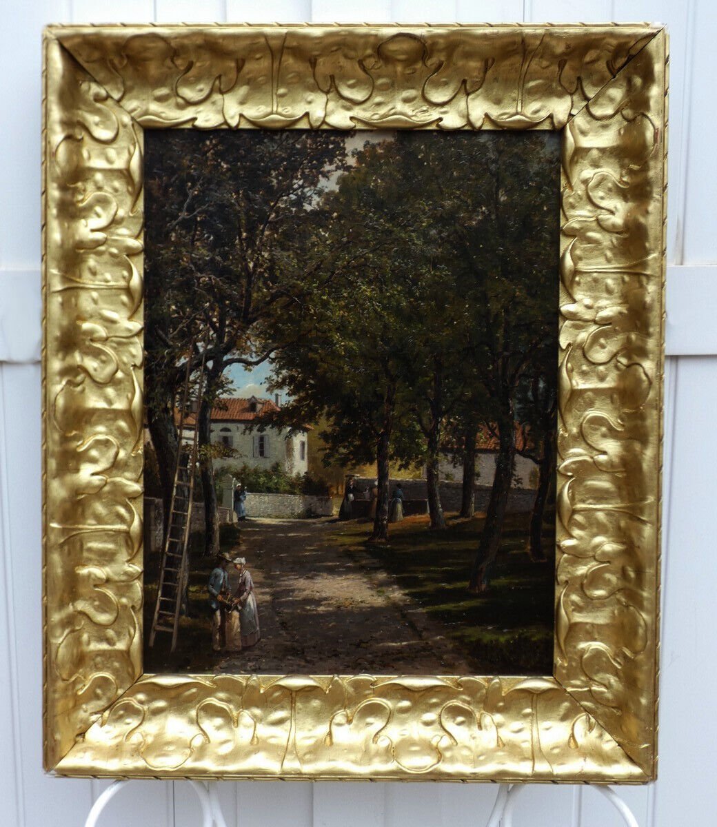 Great 19th Century Impressionist...walnut Picking In Isère...h. Baudon-photo-5