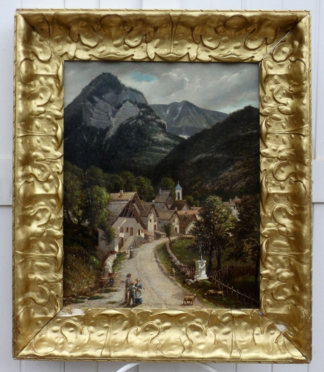 Beautiful 19th Century Impressionist Canvas - A Lively Village In The Isère Mountains? - H. Baudon-photo-3