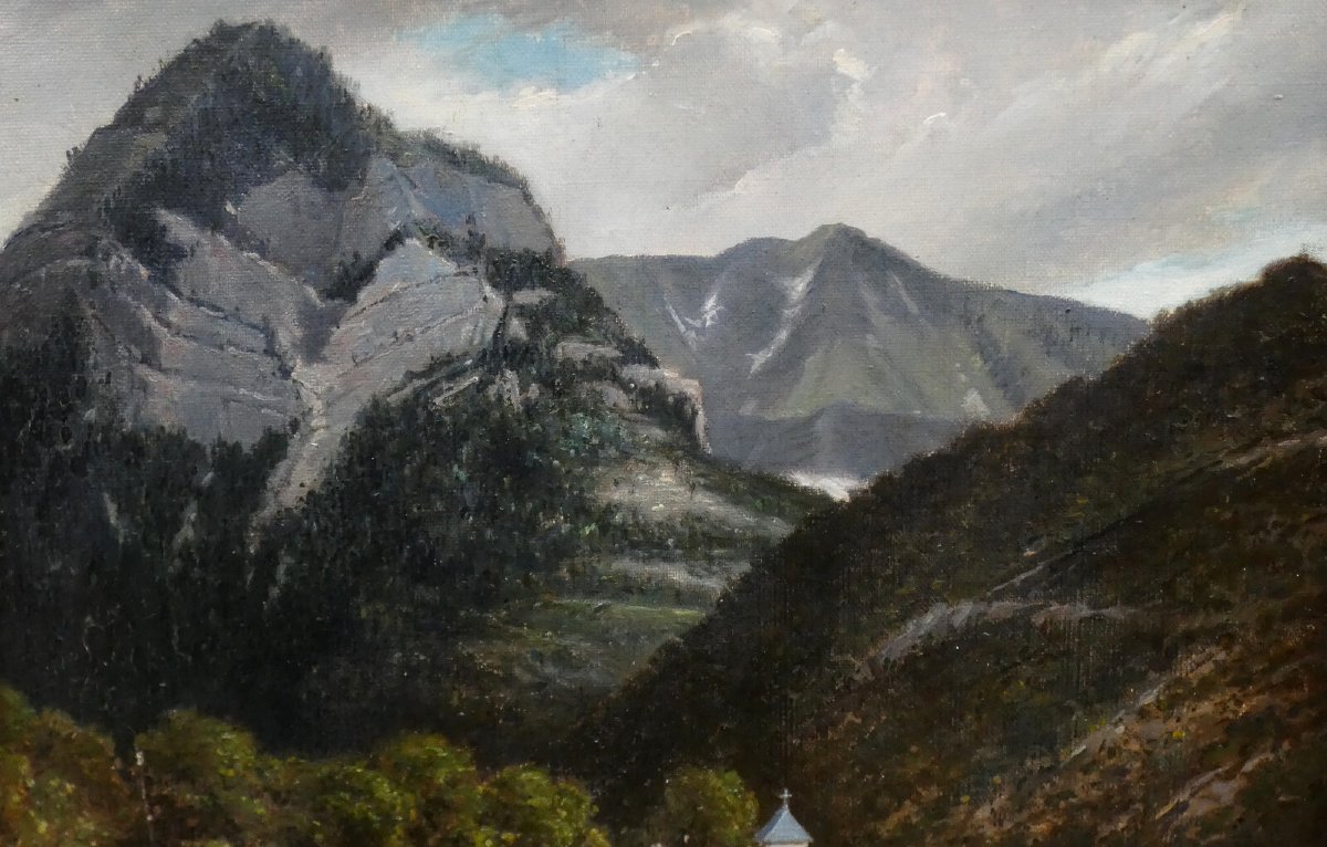 Beautiful 19th Century Impressionist Canvas - A Lively Village In The Isère Mountains? - H. Baudon-photo-3
