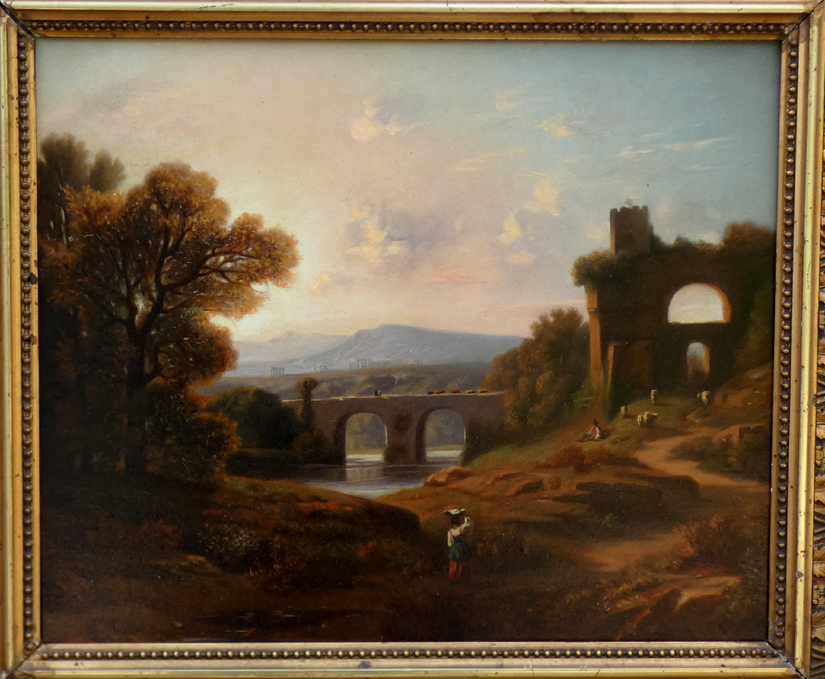 Grand & Beautiful Landscape Of 19th Century Italy - Nero's Arch At Dusk - Bénouville & Corot -photo-3