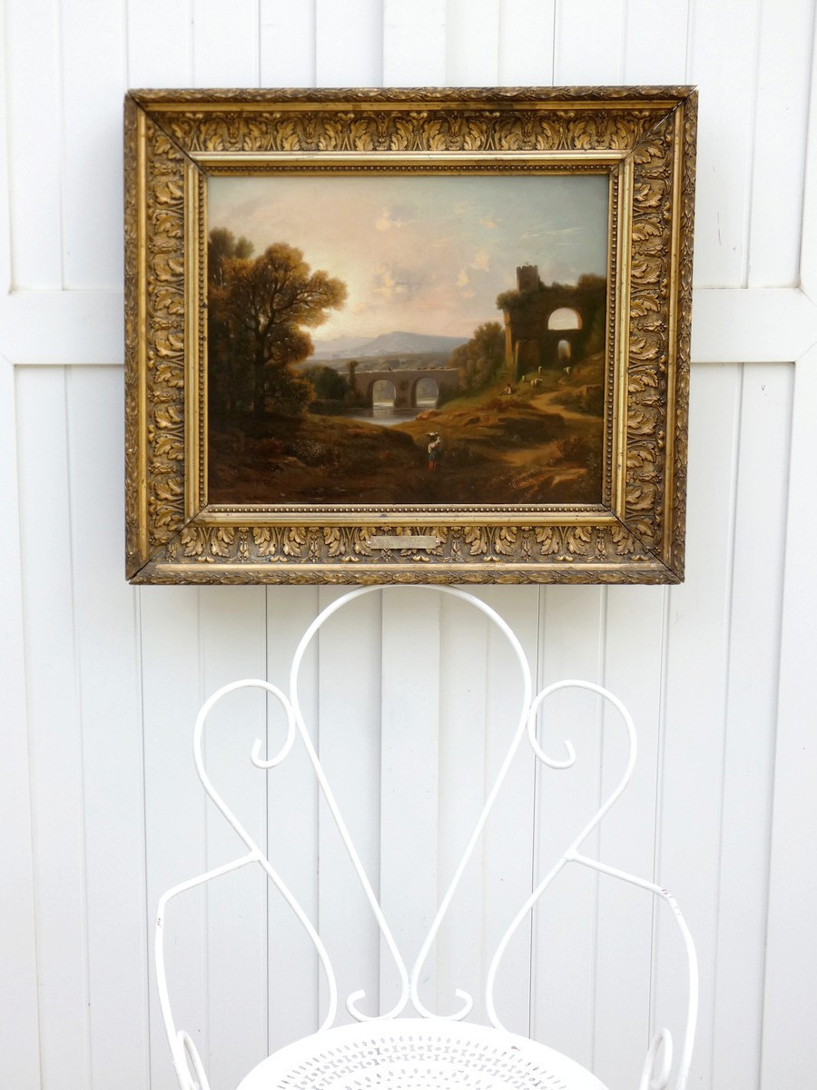 Grand & Beautiful Landscape Of 19th Century Italy - Nero's Arch At Dusk - Bénouville & Corot -photo-4