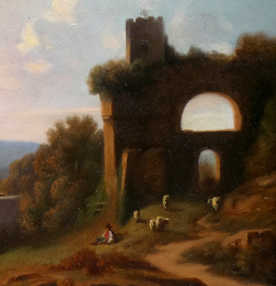 Grand & Beautiful Landscape Of 19th Century Italy - Nero's Arch At Dusk - Bénouville & Corot -photo-5