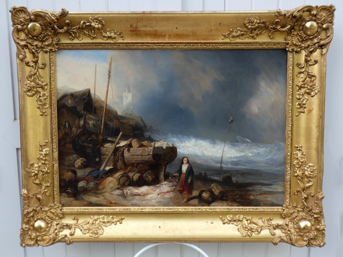 JOSEPH JAN NUYEN 1813-1839...GRAND & BEAU PAYSAGE DE BORD DE MER AVEC NAUFRAGÉS-photo-6
