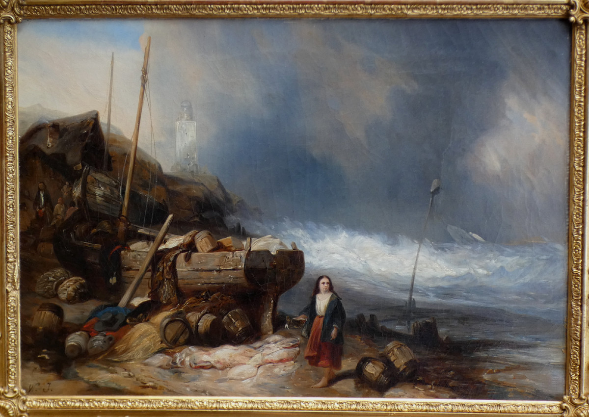JOSEPH JAN NUYEN 1813-1839...GRAND & BEAU PAYSAGE DE BORD DE MER AVEC NAUFRAGÉS-photo-8