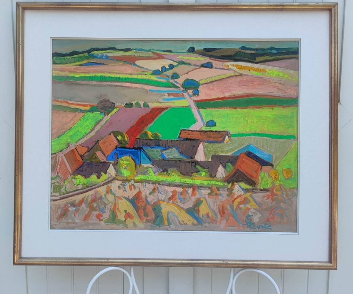 SUZANNE TOURTE 1904-1979 - GRANDE GOUACHE EXPRESSIONNISTE - PAYSAGE DANS L'YONNE-photo-4
