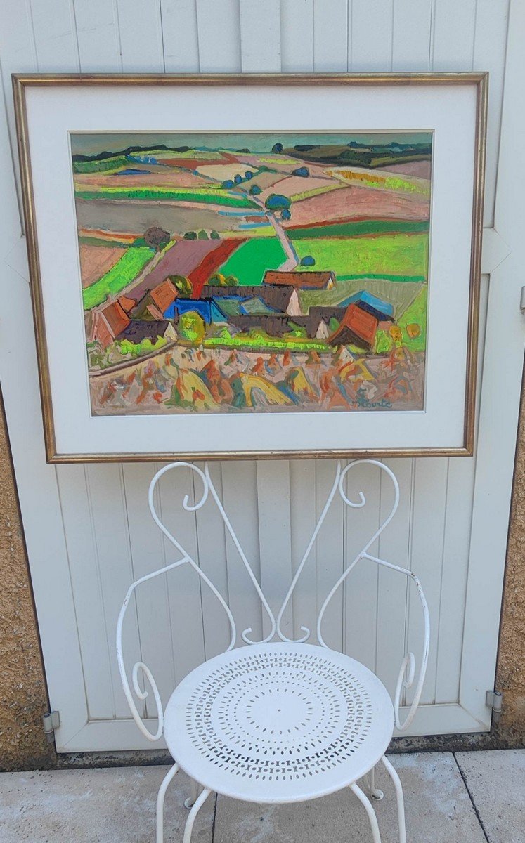 SUZANNE TOURTE 1904-1979 - GRANDE GOUACHE EXPRESSIONNISTE - PAYSAGE DANS L'YONNE-photo-7