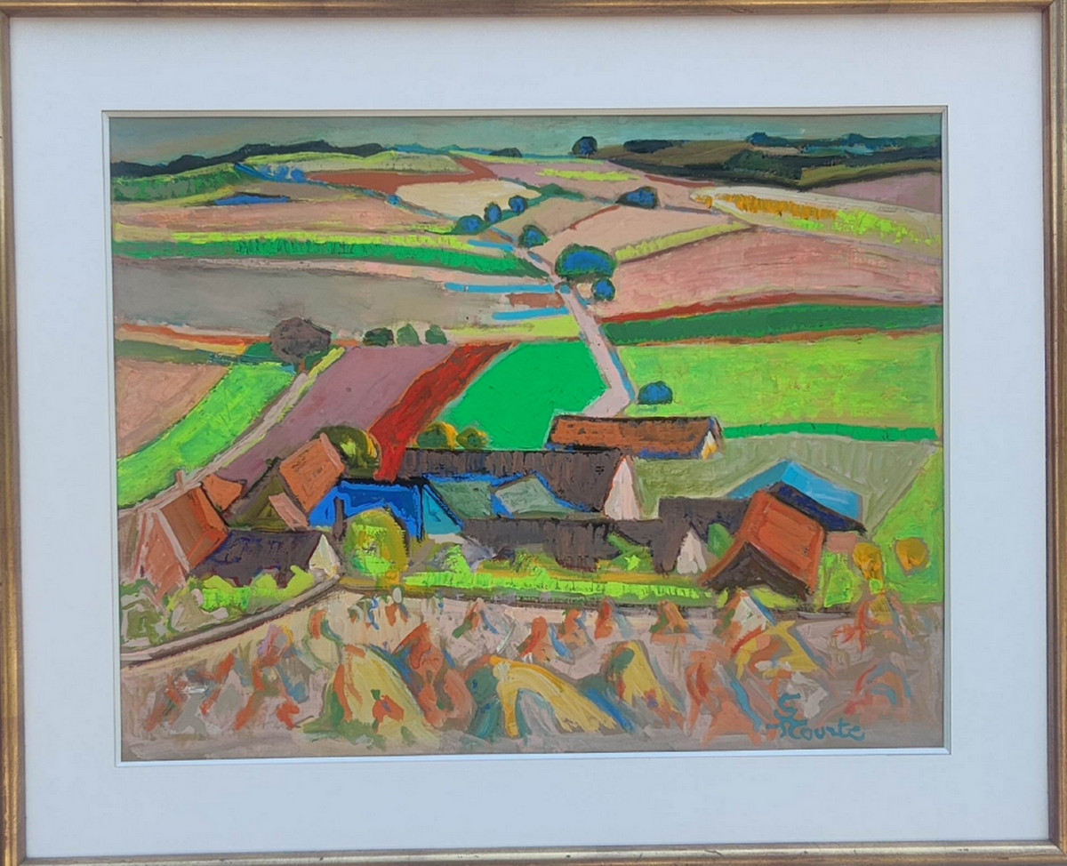 SUZANNE TOURTE 1904-1979 - GRANDE GOUACHE EXPRESSIONNISTE - PAYSAGE DANS L'YONNE