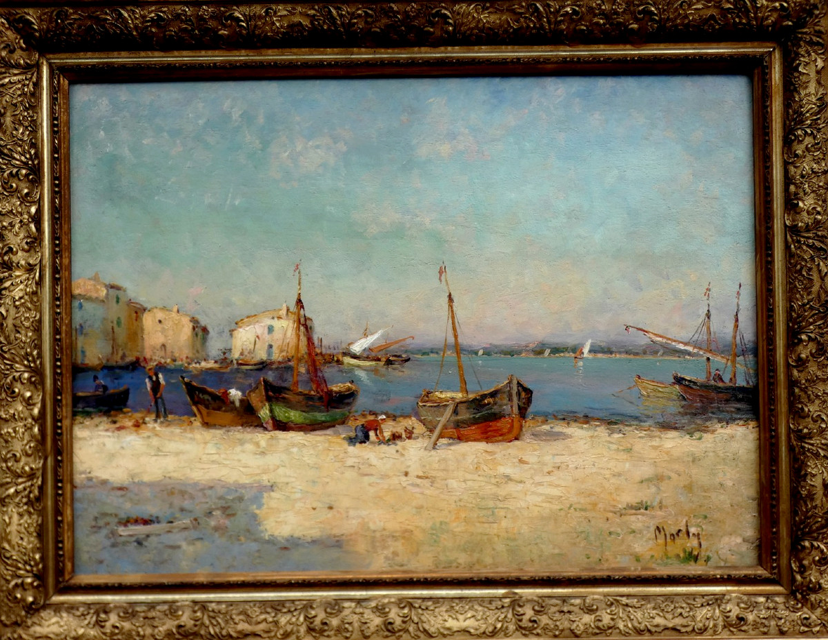 Marly 19th Century...large & Bright Impressionist Painting...lively View Of Martigues-photo-3