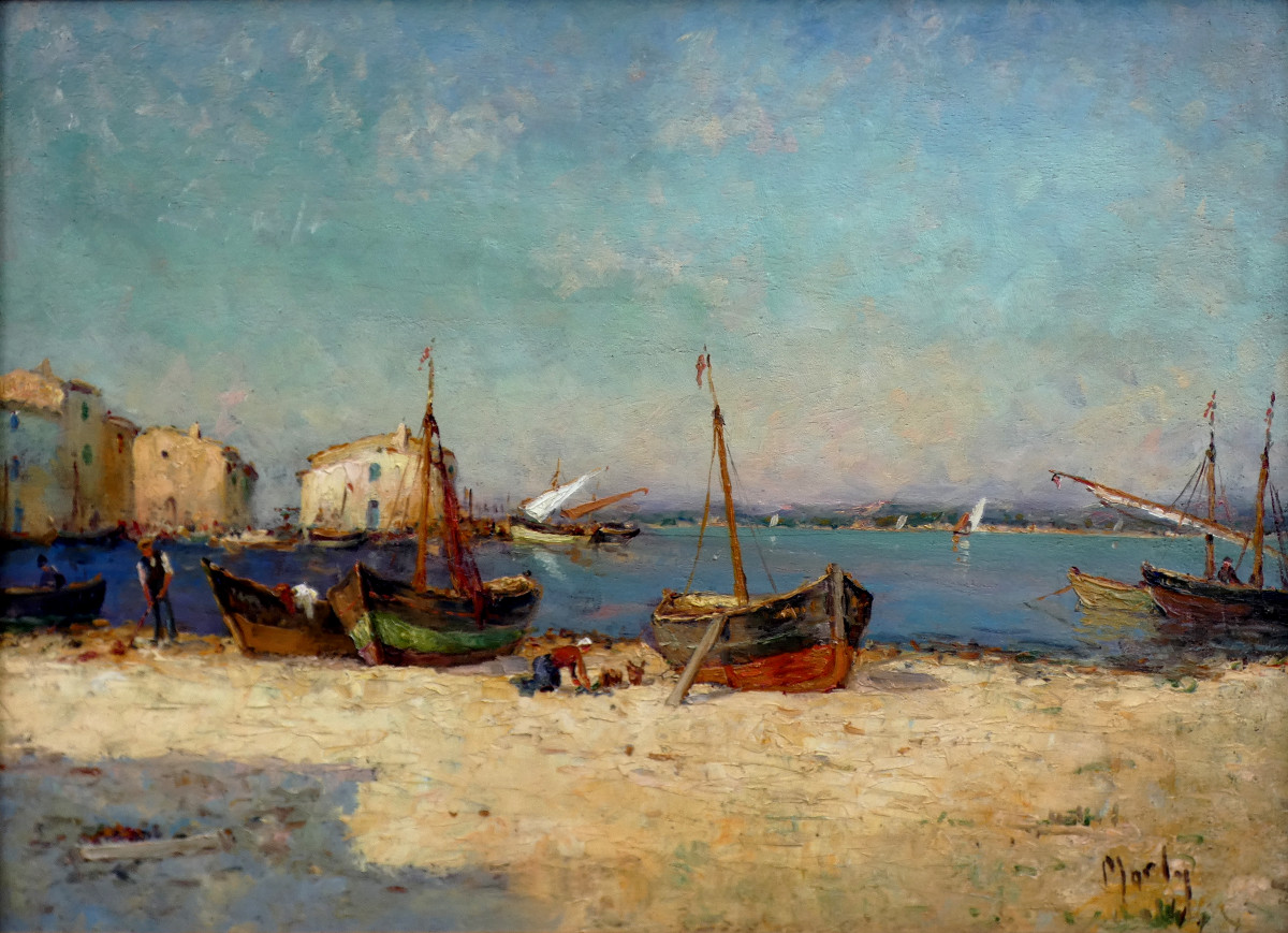 Marly 19th Century...large & Bright Impressionist Painting...lively View Of Martigues-photo-4
