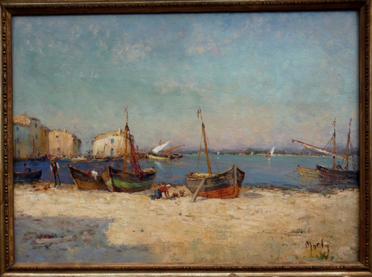 Marly 19th Century...large & Bright Impressionist Painting...lively View Of Martigues-photo-1