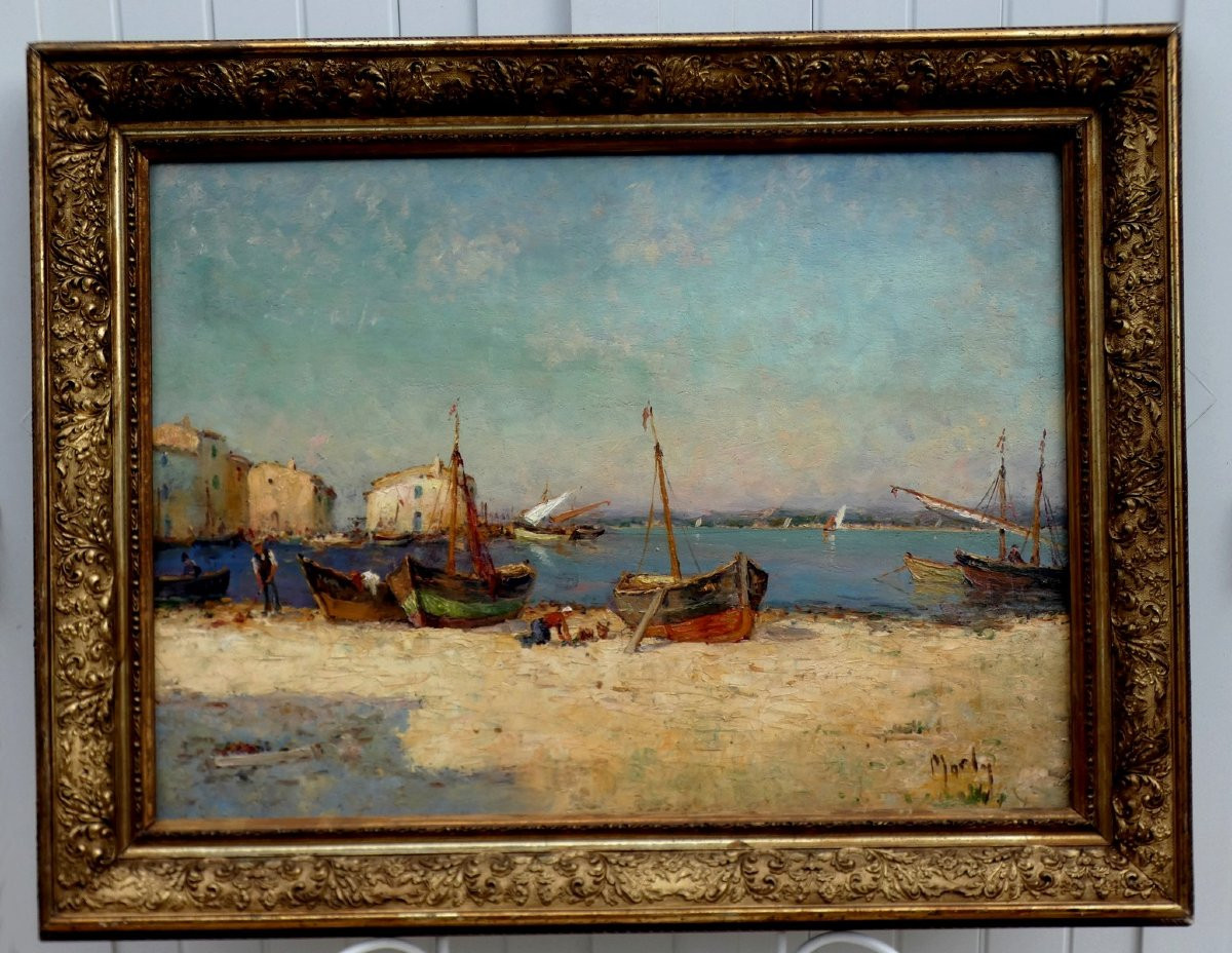 Marly 19th Century...large & Bright Impressionist Painting...lively View Of Martigues-photo-5