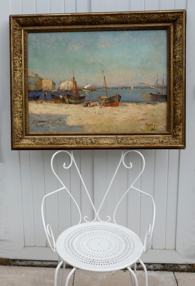 Marly 19th Century...large & Bright Impressionist Painting...lively View Of Martigues-photo-7