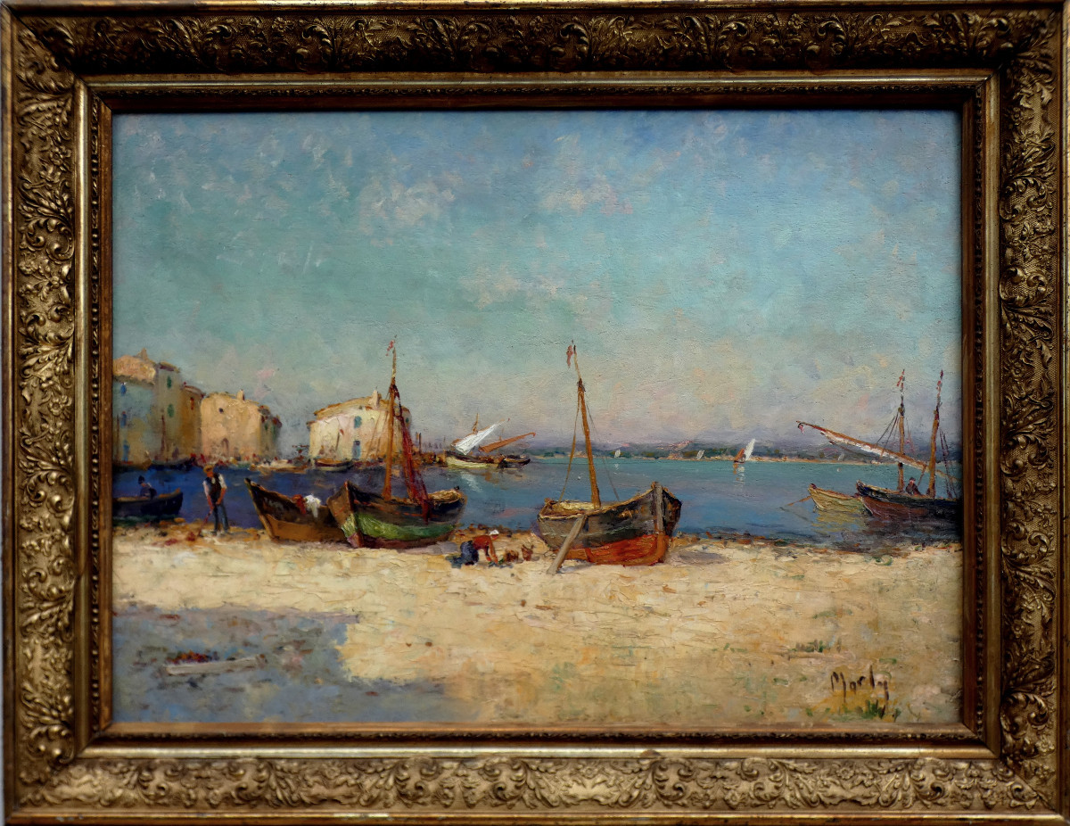 Marly 19th Century...large & Bright Impressionist Painting...lively View Of Martigues