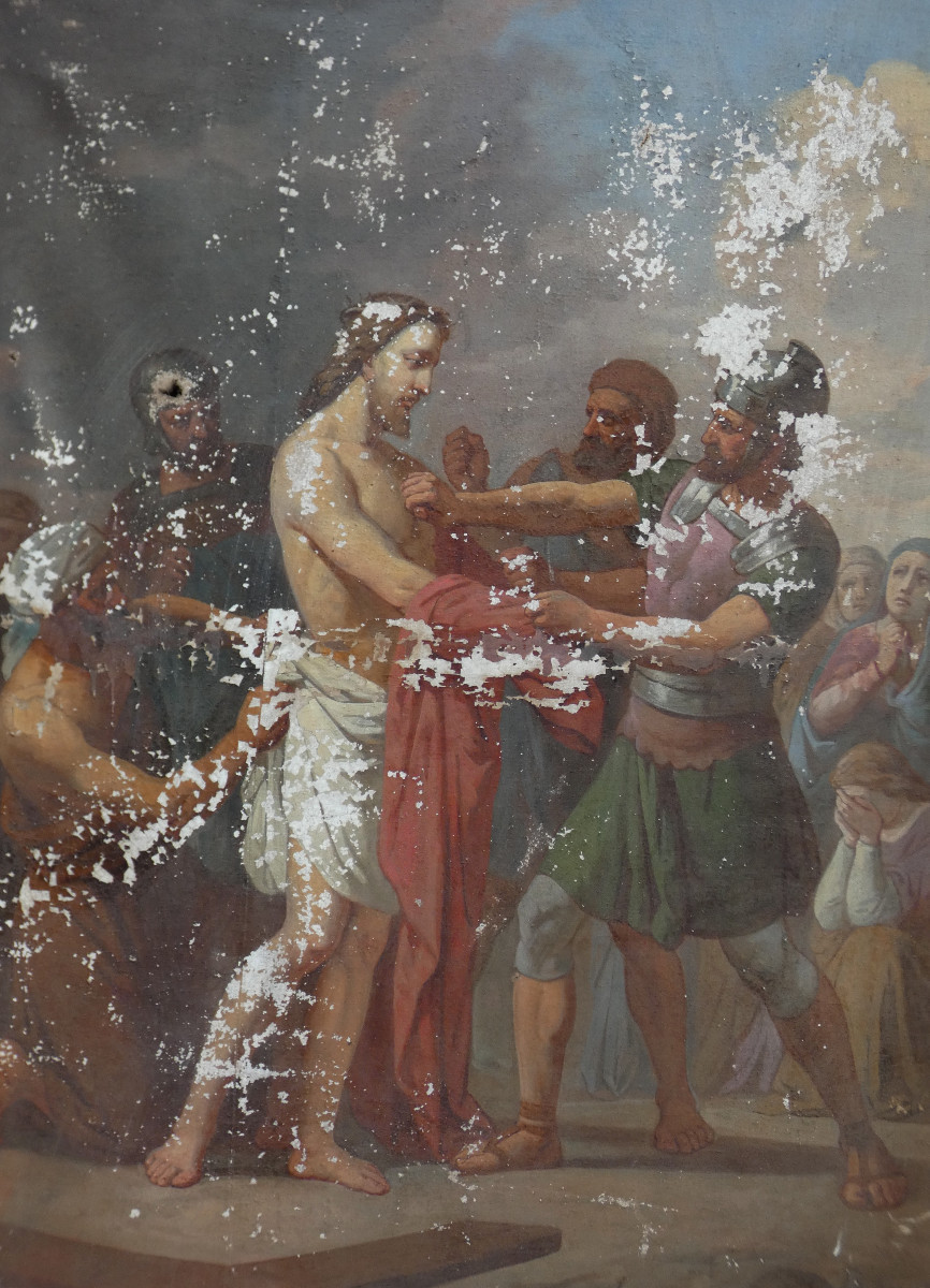 TRÈS GRANDES PEINTURES BIBLIQUES XIXe...LES 14 STATIONS DU CHEMIN DE CROIX , COMPLET.-photo-8