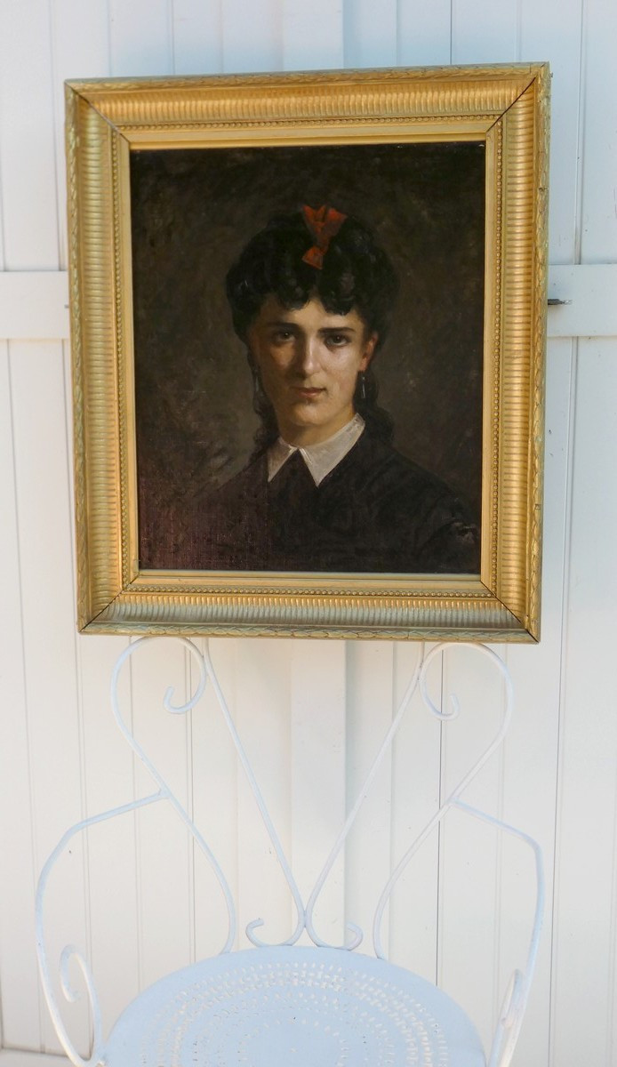BELLE TOILE IMPRESSIONNISTE XIXe..PORTRAIT DE JEUNE FEMME...STYLE PROCHE DE MANET & MORISOT-photo-3