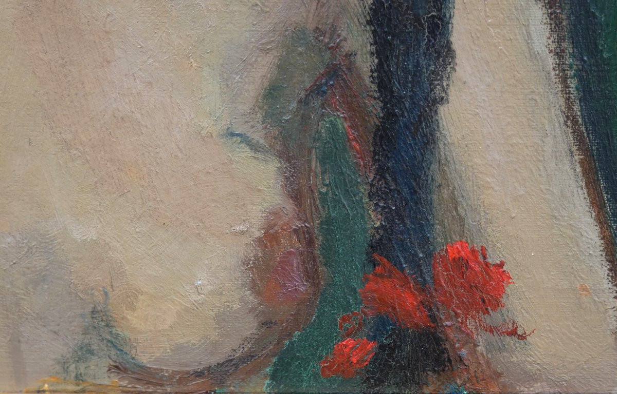 F. BERNET-ROLLANDE 1913 - GRAND PORTRAIT DE JEUNE FEMME AUX NATTES & SIENS NUS-photo-6