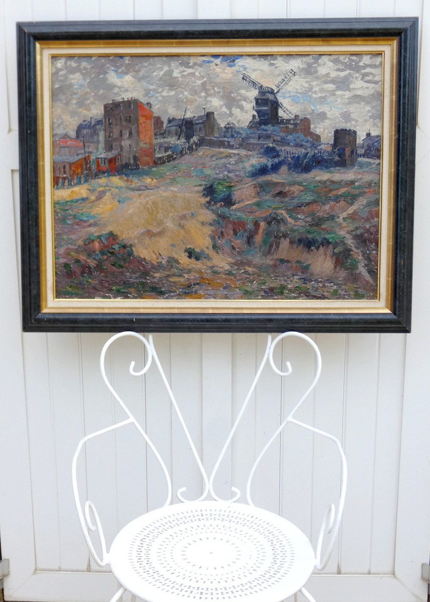 Chenard-huché 1864-1937 - Large Impressionist Canvas - View Of Montmartre & Moulin De La Galett-photo-2