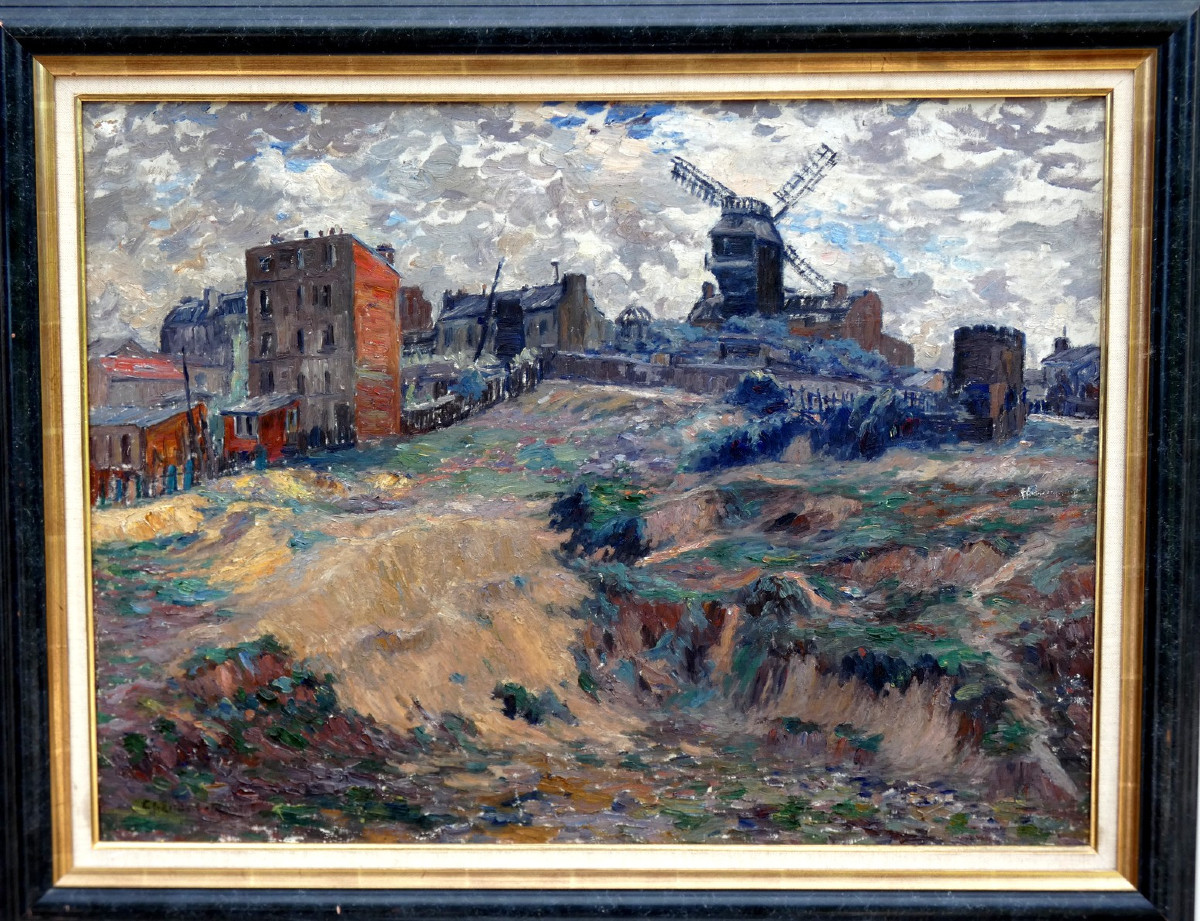 Chenard-huché 1864-1937 - Large Impressionist Canvas - View Of Montmartre & Moulin De La Galett-photo-3