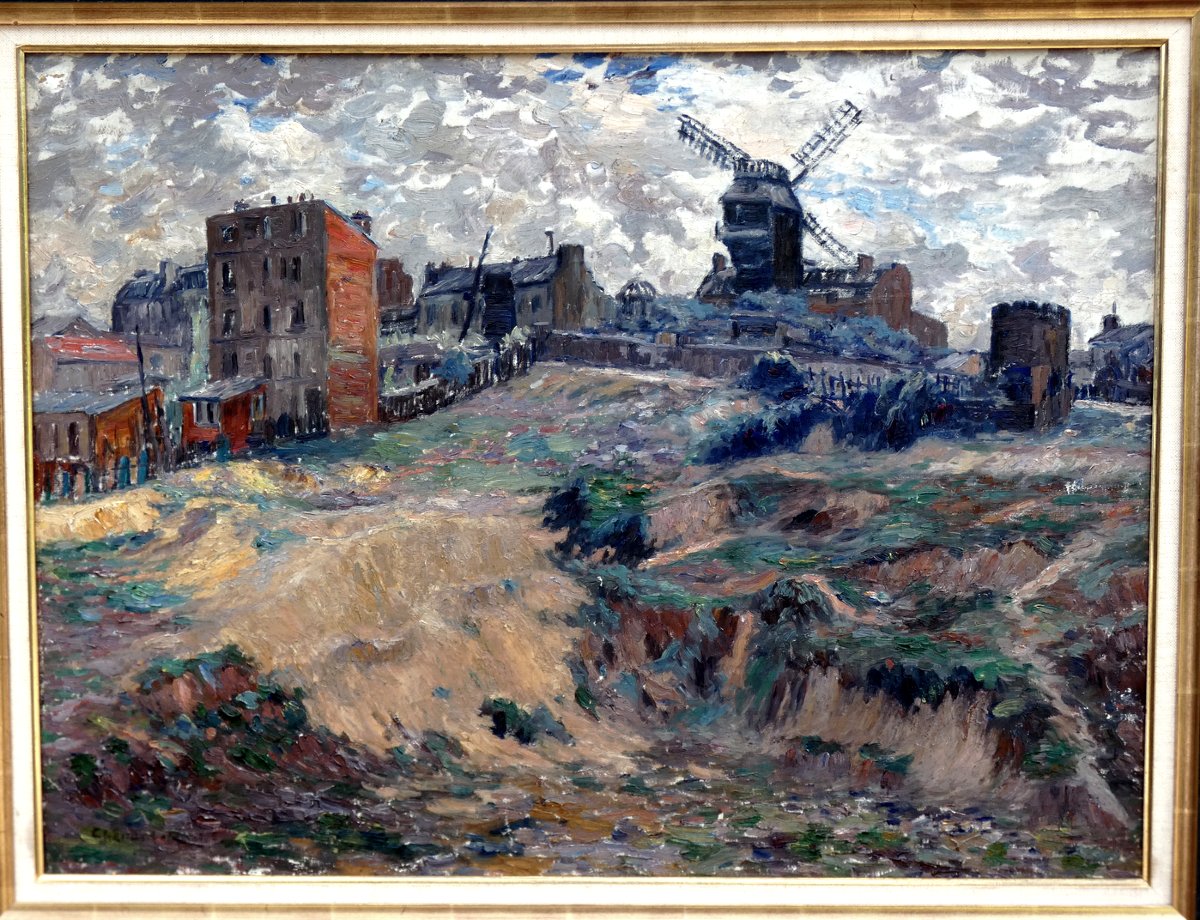 Chenard-huché 1864-1937 - Large Impressionist Canvas - View Of Montmartre & Moulin De La Galett-photo-2
