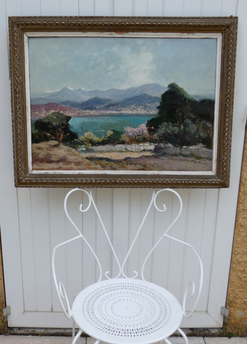 Fernand Maillaud 1862-1948 - Large Impressionist Painting - Antibes & The Bay Of Angels-photo-2