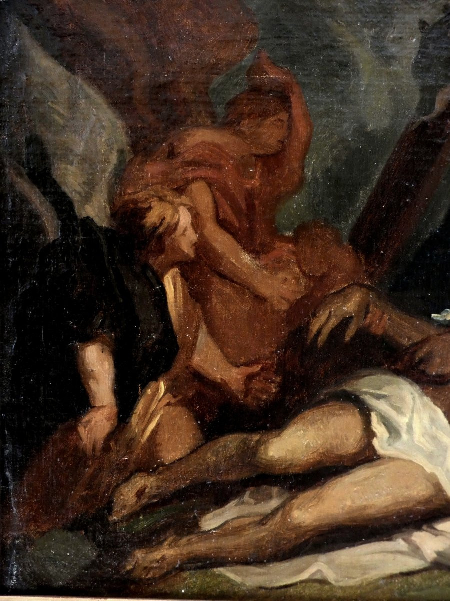 TOILE BIBLIQUE XIXe - PIÉTA  OU  LA MORT DU CHRIST - D'EUGÈNE DELACROIX & ANTOINE VAN DYCK-photo-3