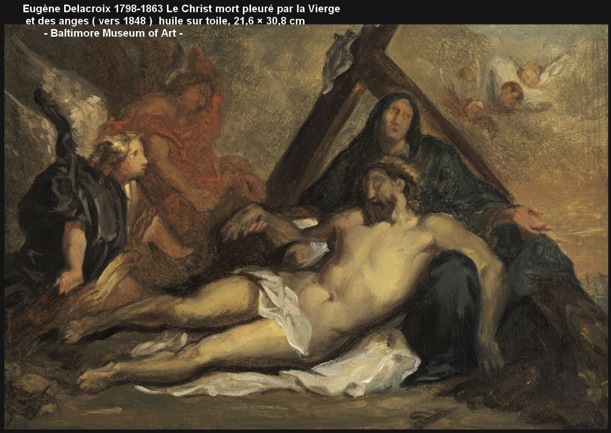 TOILE BIBLIQUE XIXe - PIÉTA  OU  LA MORT DU CHRIST - D'EUGÈNE DELACROIX & ANTOINE VAN DYCK-photo-7