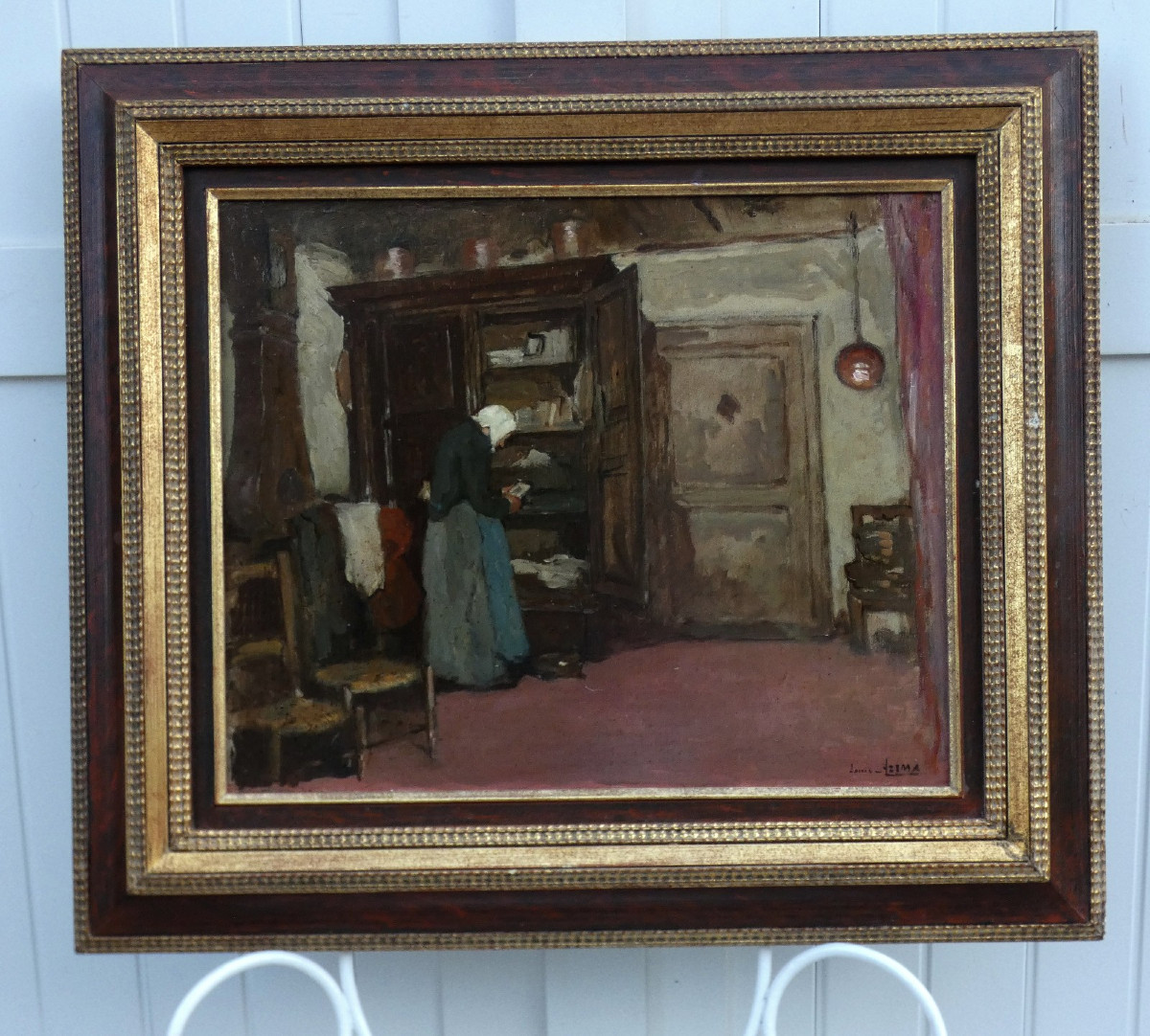 LOUIS AZEMA 1876-1963 - GRAND TABLEAU IMPRESSIONNISTE - SCÈNE D’INTÉRIEUR -photo-2
