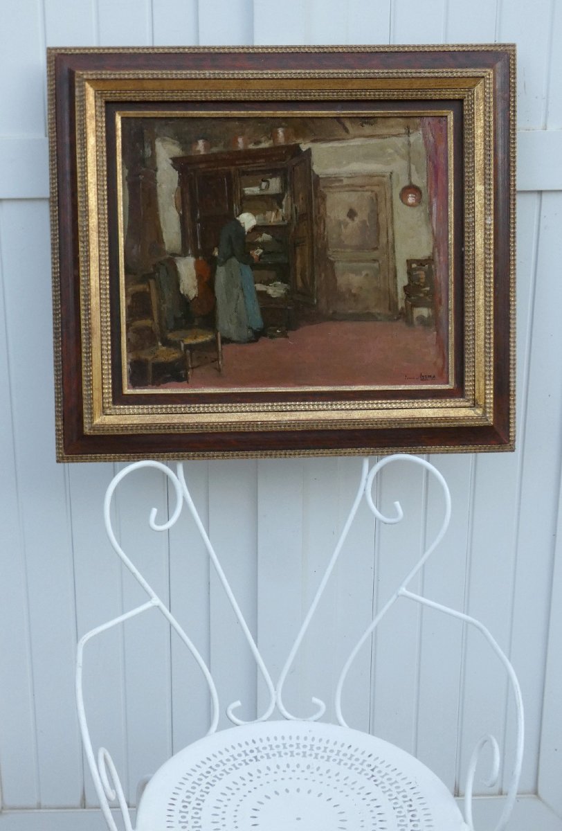 LOUIS AZEMA 1876-1963 - GRAND TABLEAU IMPRESSIONNISTE - SCÈNE D’INTÉRIEUR -photo-1