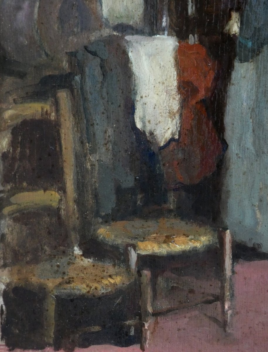 LOUIS AZEMA 1876-1963 - GRAND TABLEAU IMPRESSIONNISTE - SCÈNE D’INTÉRIEUR -photo-5