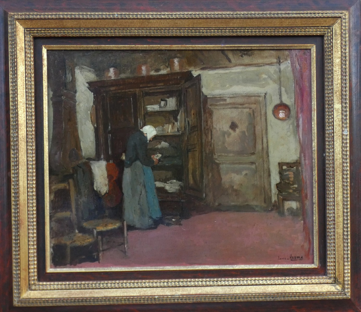 LOUIS AZEMA 1876-1963 - GRAND TABLEAU IMPRESSIONNISTE - SCÈNE D’INTÉRIEUR 