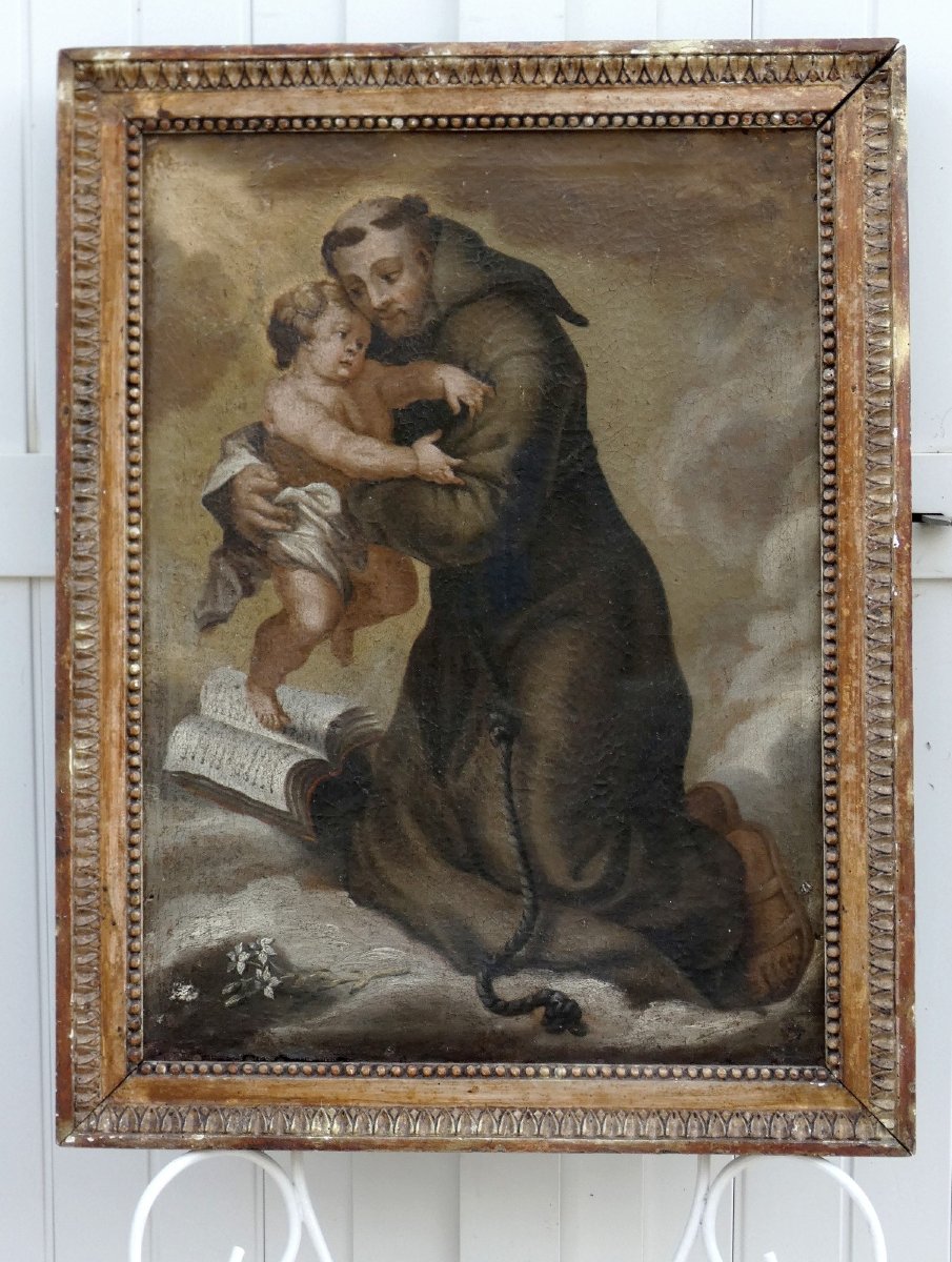 GRANDE PEINTURE BIBLIQUE XVIIe...VISION DE ST-ANTOINE DE PADOUE...MURILLO & L'ÉCOLE ESPAGNOLE ?-photo-3