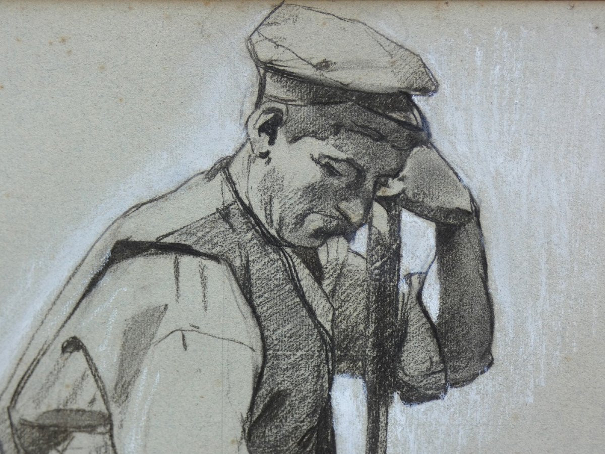 Louis Carrier-belleuse 1848-1913 -large Charcoal 1884 - The Bitumen Worker-photo-4